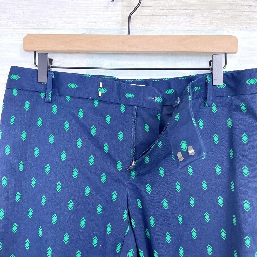 GAP Printed Slim Crop Chino Pants Blue Green Mid Rise Career Office Womens 8